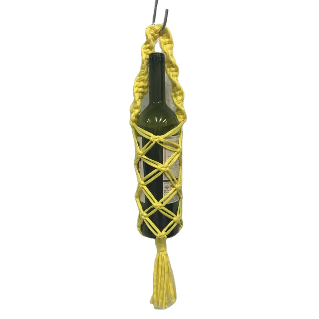 Yellow Color Hand Knotted Cotton Woven Macrame Bottle Holder Bag With Short Strap Buy At Lowest Price From India