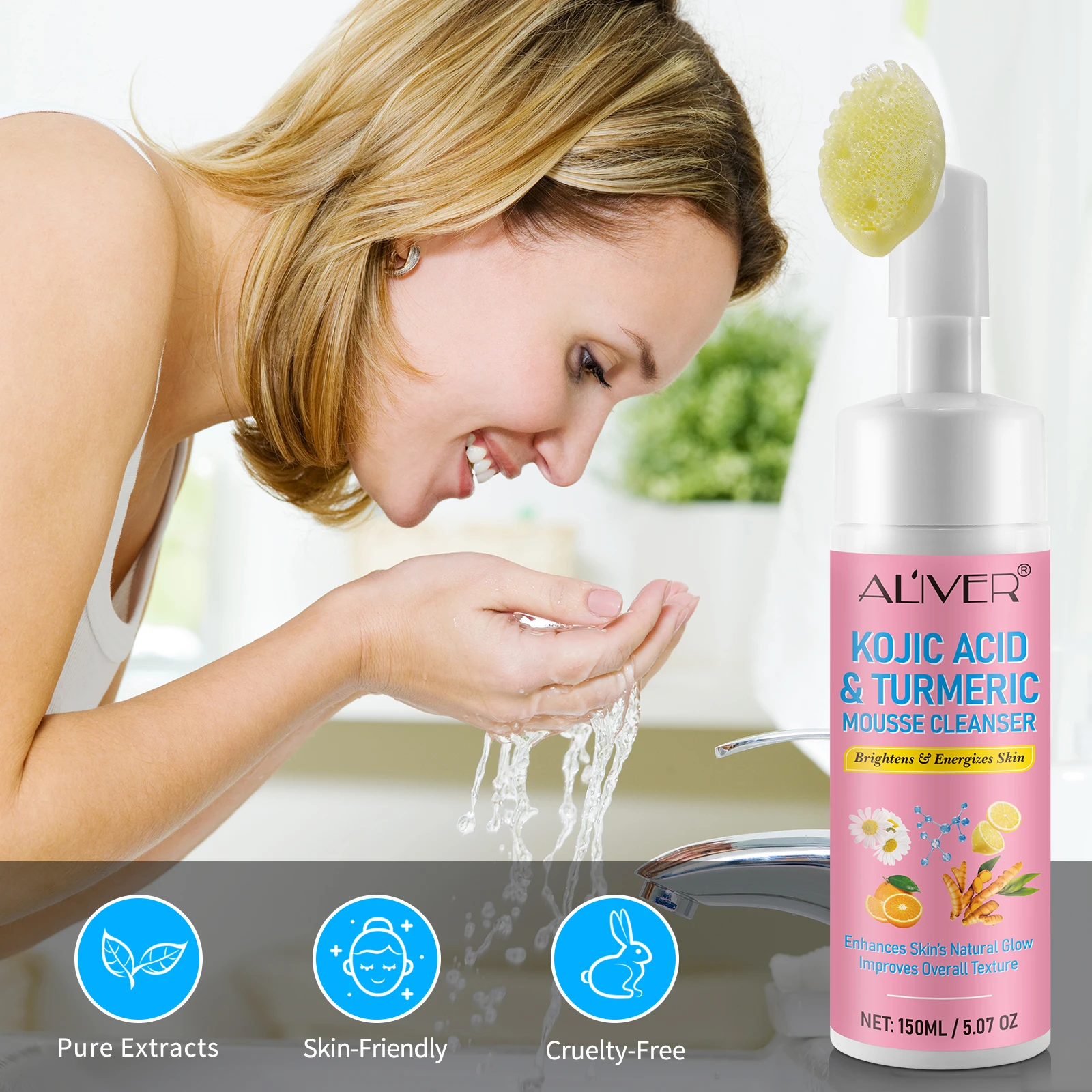 ALIVER Turmeric Cleansing Cream Deep cleansing Foaming Facial Cleanser Face Wash Turmeric Facial Cleanser Mousse for All Skin