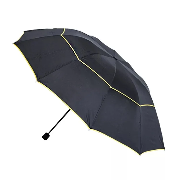 Promotional T190 Pongee Black Fiberglass Fram and Shaft EVA Handle Auto Open Double Windproof Layer Umbrella