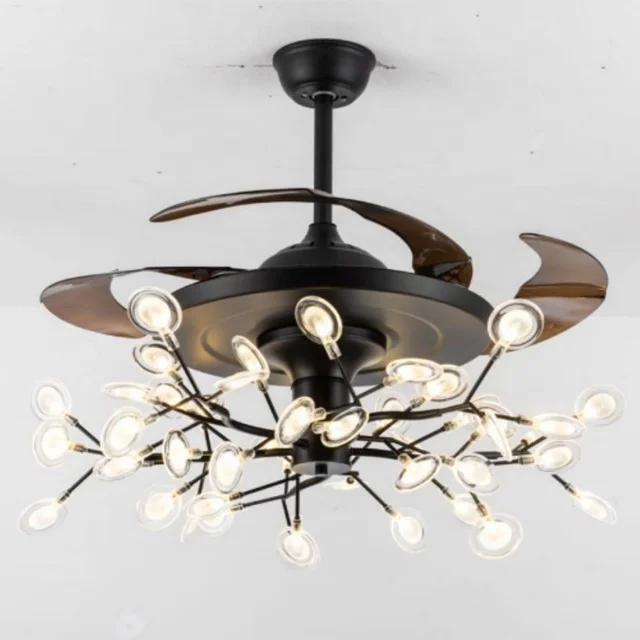 3 blades black quiet G9 ceiling lamp living room 6-speed inverter motor Invisible fan light 48in 1220mm abs fan lights