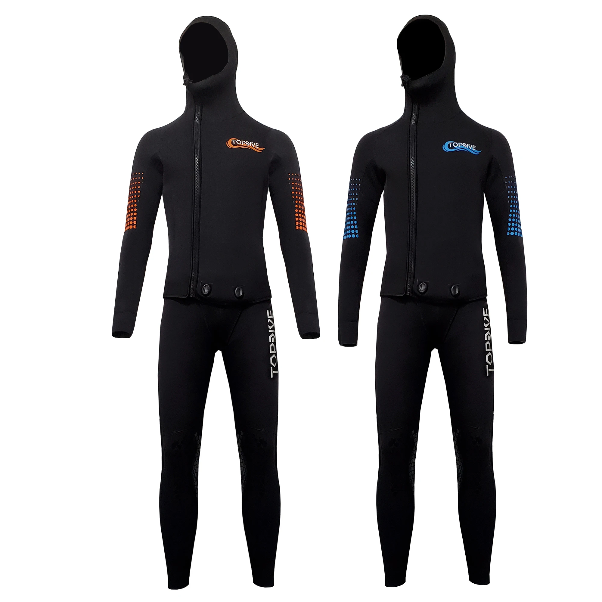 Top Selling 5mm Diving Clothes 5mm Neoprene 2 Pieces Wetsuits with Hood Custom Printed Neoprene Fabric for Diving Suit