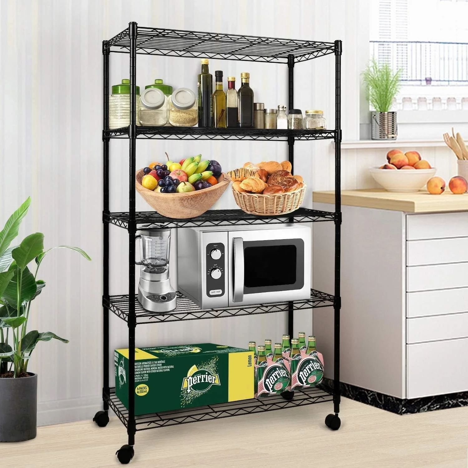 3/4/5 Tier Heavy Duty Home Clothing Staorage Chrome Wire Shelving Kitchen Utility Metal Shelf Assembly Movable Chrome Shelf