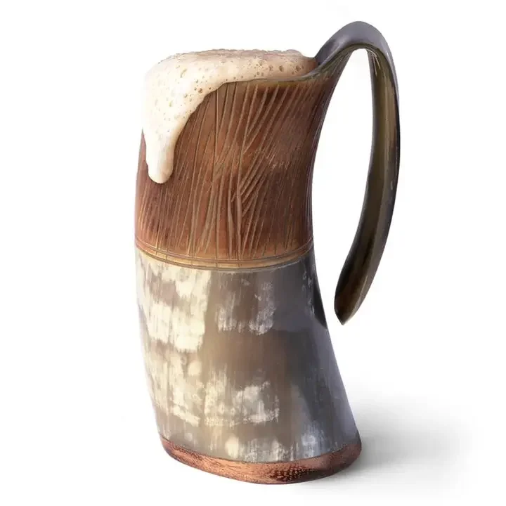 Best Quality Customized Viking Drinking Horn Tankard Carved Cow/Ox/Lion Animal Style Decoration with Printed Logo