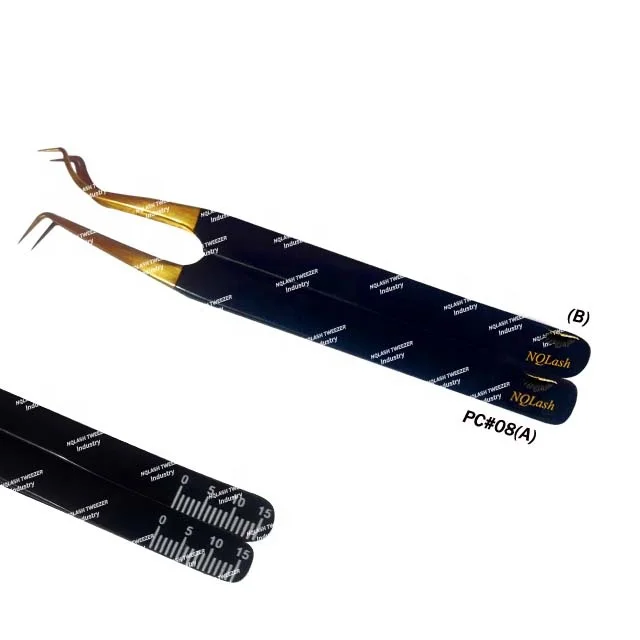 Manufacturer 90 Degree Tip Gold & White Eyelash Tweezers Wholesale Price Scale Private Label Pointed Eyelash Tweezers NQLASH
