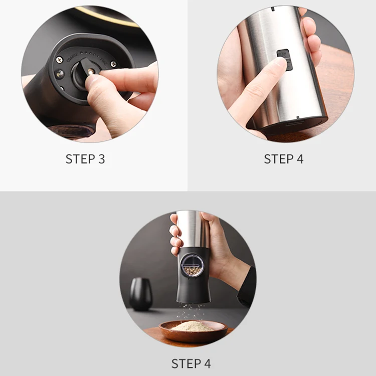 Premium Adjustable Pepper Sea Salt Grinder Manual Kitchen Electric Spice Mill Set for 2