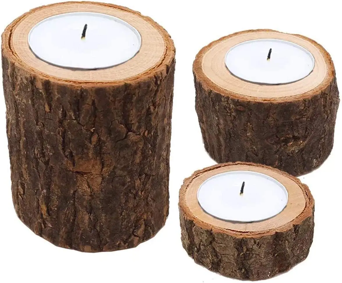 Tea Light Wooden Candle Holders Personalized Votive Tealight Holder for Wedding Centerpieces set of 3