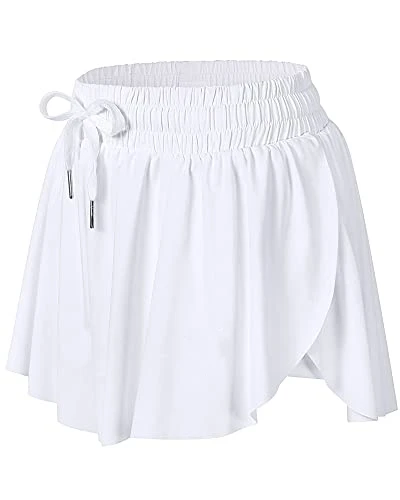 Girls 2 in 1 Flowy Shorts for Women Workout Biker Shorts Youth Adult Gym Yoga Tennis Butterfly Breathable Cotton Skirts