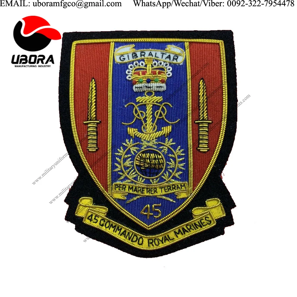 45 Commando Royal Marines emblem blazer badge Handmade Bullion & Wire Badge (Gibraltar)