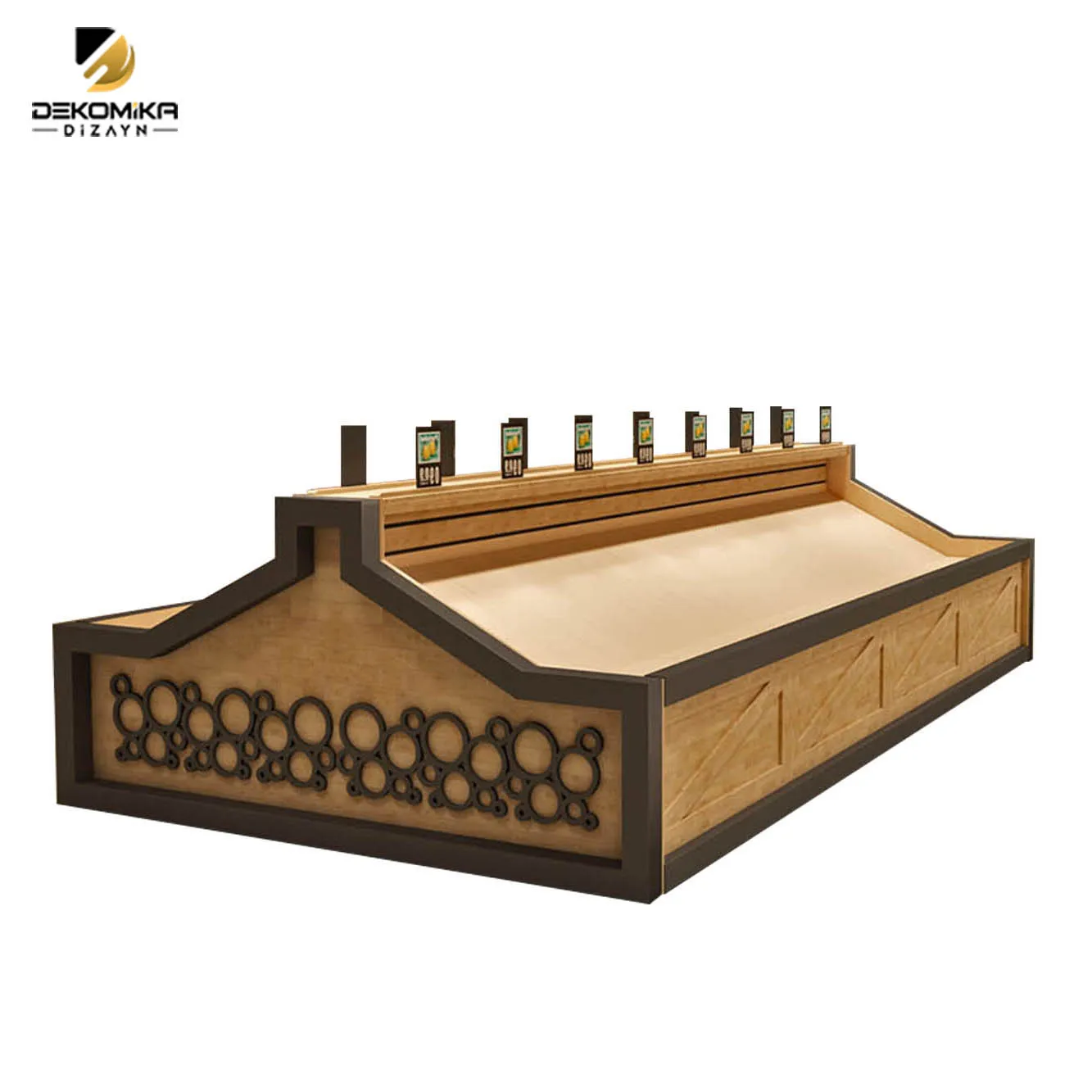 Wooden Green Grocery with two boxes, stainless pool and without mirror, metal carcasses and wood mixed  | OEM Product Best Price