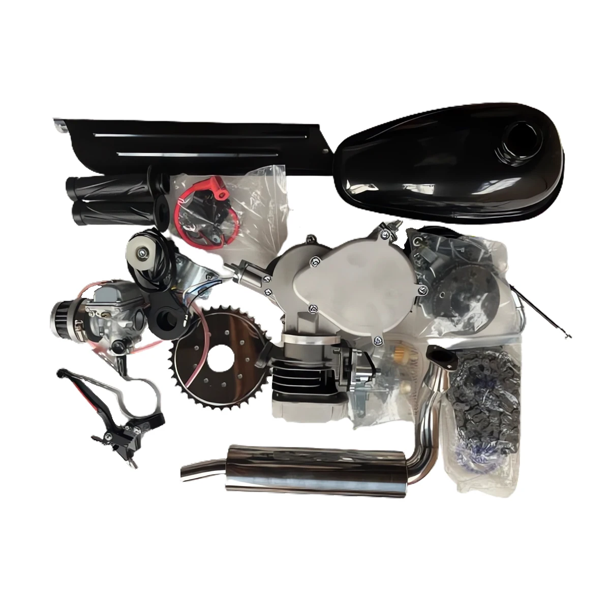 New Kick Start Silent Exhaust Pipe Air-cooling 2 Stroke Petrol Gasoline Bicycle Petrol Engine Kit Latin Market Flange Intake