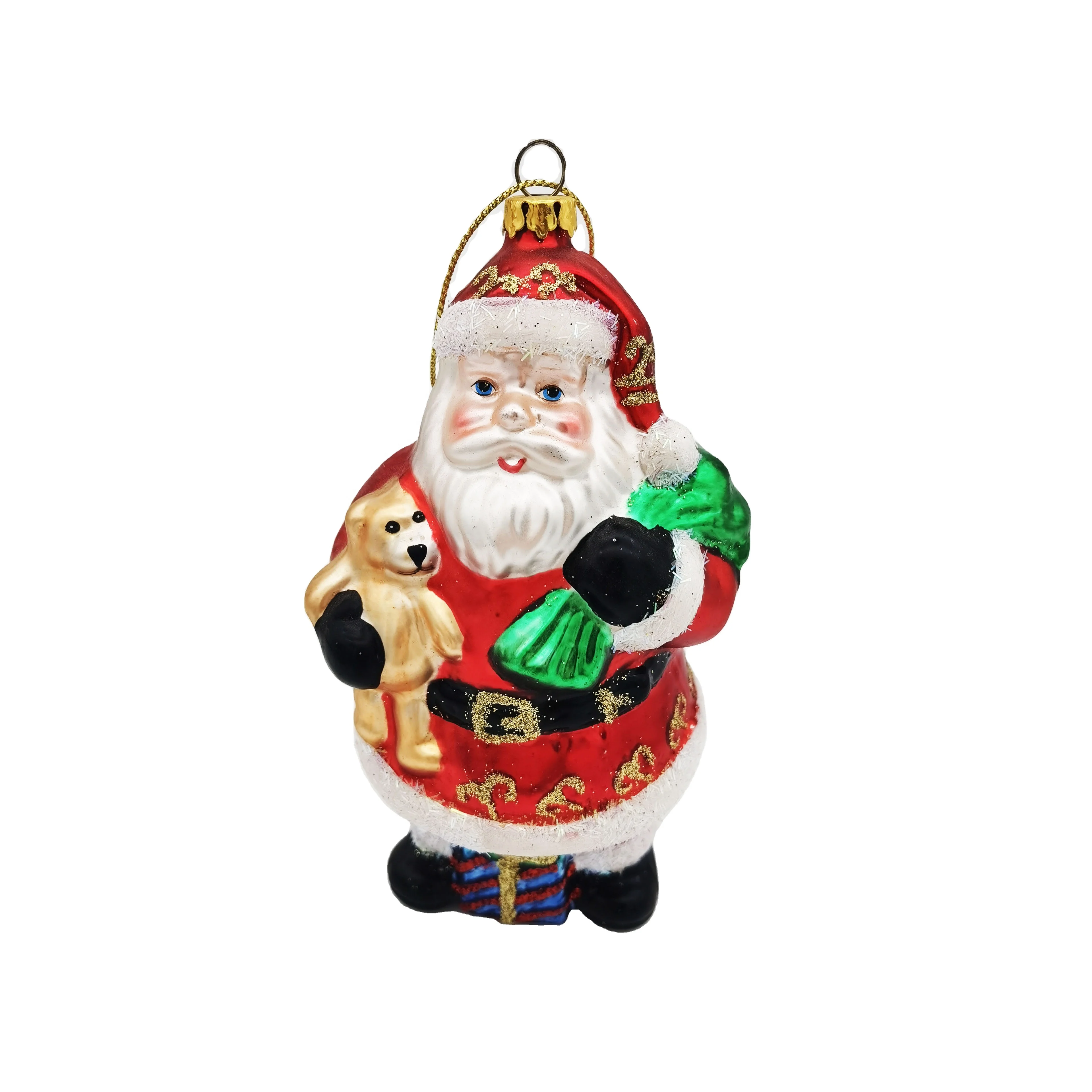2022 China Factory Custom Stain Glass Holiday Santa Claus Gift Christmas Glass Ornament