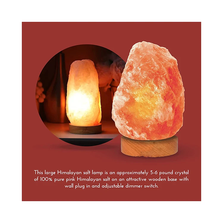 Wholesale decorative night Himalaya rock salt crystal lamp with wood base electric wire and bulb Natural salt 2-3 kg lamp