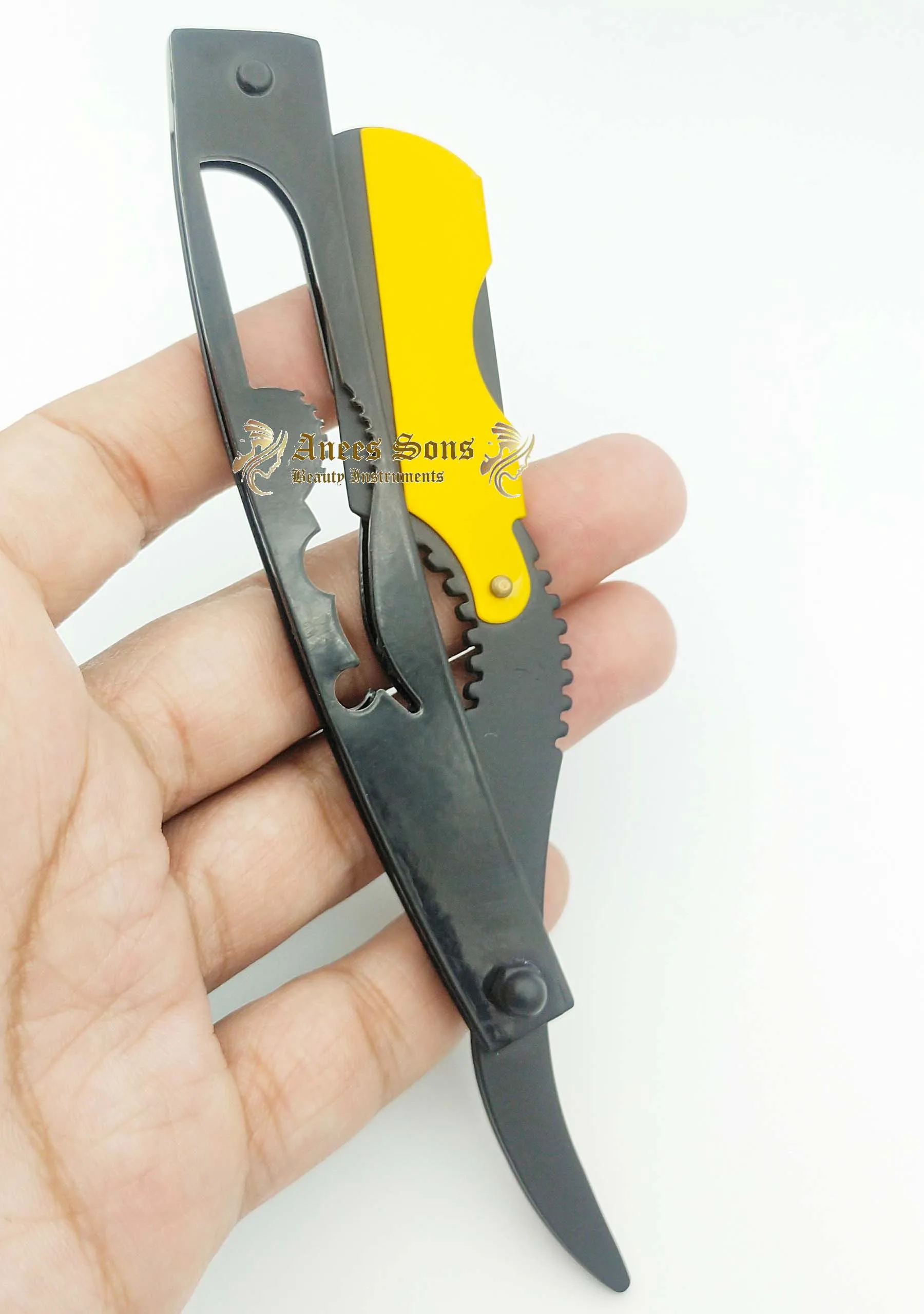 Yellow Swing Lock And Black Coated Stainless Steel Barber Straight Edge Razor For Wet Shaving