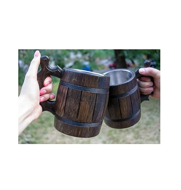 Indian Made Wooden Beer Mug with 2 Pcs Moscow Mule Cup Barware Gift Item Multi Purpose Use Wholesale Price