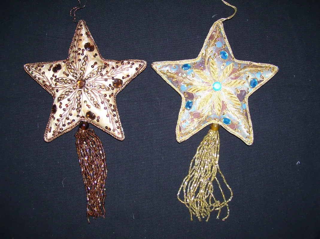 Xmas Decorative Ornaments Luxury Christmas Tree Decorations Hand Embroidery Zari Dabca Christmas decorative hanging stars