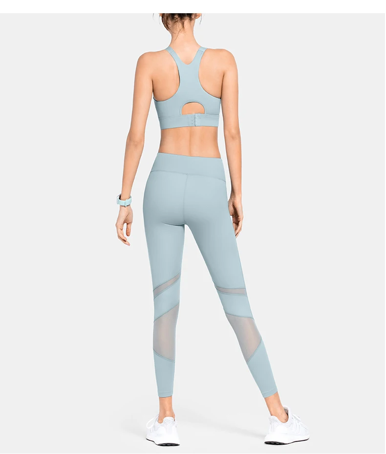 Women Workout Gym Grey Color Back Cross Strappy Padded bra and legging \push Up Yoga Bra Padded and legging