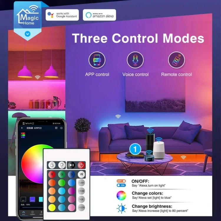 Amazon Latest WIFI Smart RGB Color Sync Music led strips App Remote Control 12V 5 meter Flexible Ceiling Luces LED Strip Light