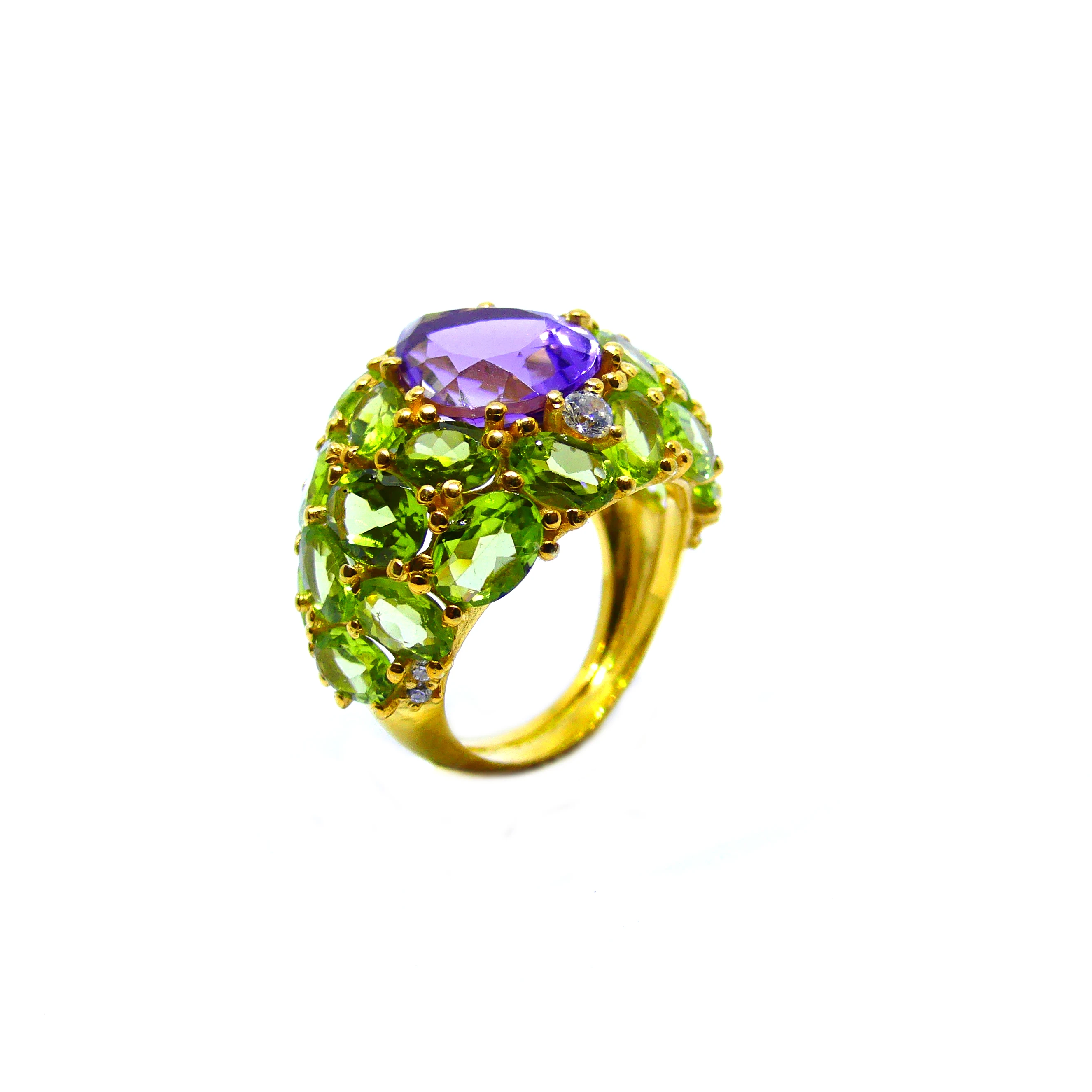 Gold Plated 925 Sterling Silver Fashionable Trendy Cocktail Amethyst Gemstone Ring
