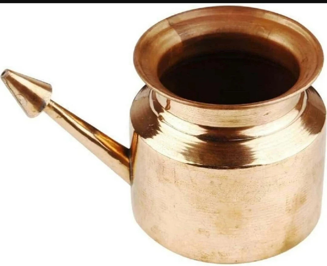 Pure Copper Neti Lota Ramjhara Prayer Kalash with Tongue Cleaner Pure Copper Hindu Handmade Pooja Item Pot 300ml/10 FL OZ