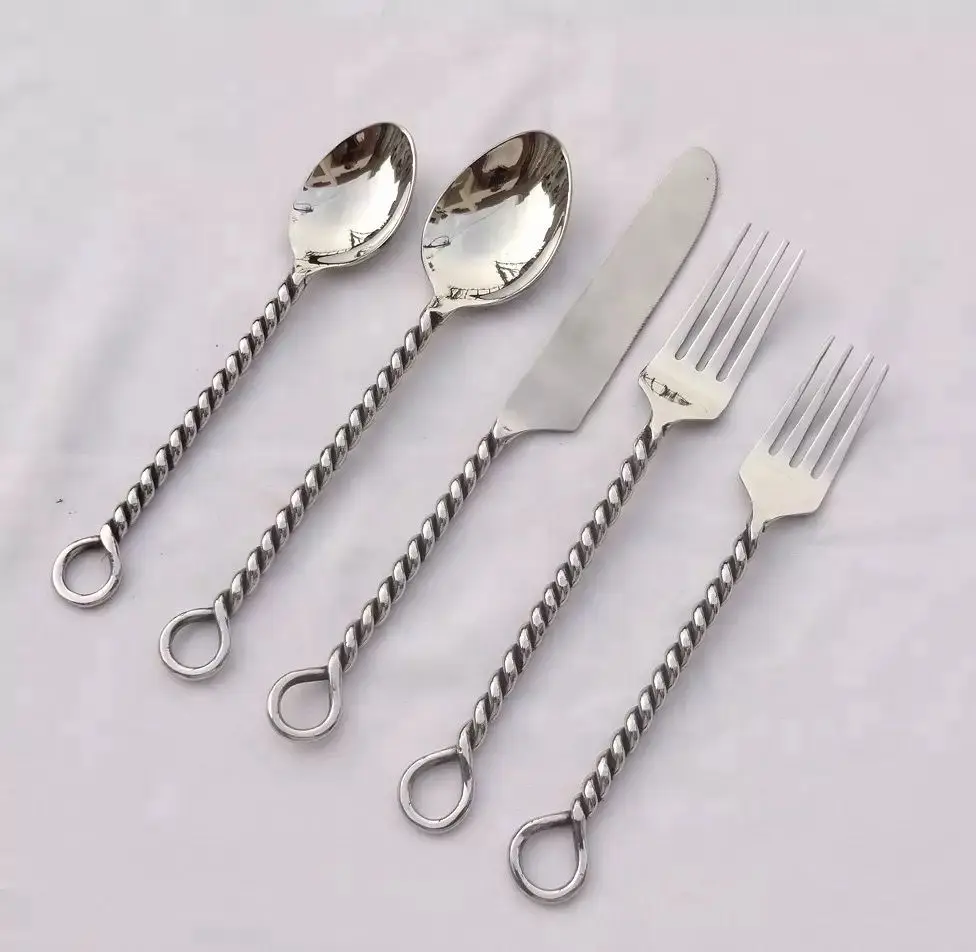 Luxury Cutlery 18/8 Stainless Steel Flatware Set Decorative Brass Handle Silverware Cutlery Set Spoon Fork Flatware Set Utensils