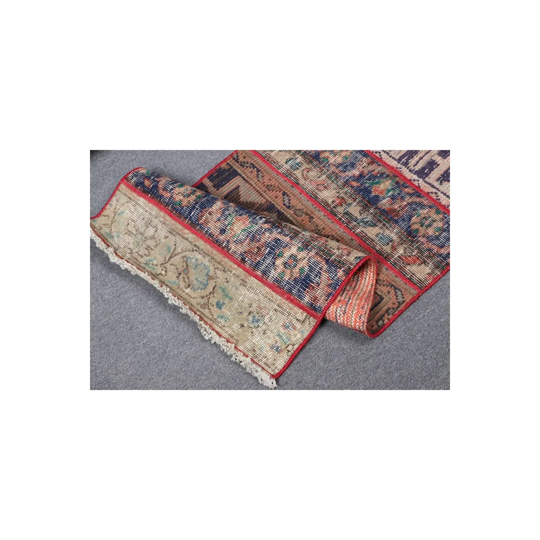 Hand Woven Carpet, Anatolian Carpet, Blue, Turkish Carpet, 54x104 Cm