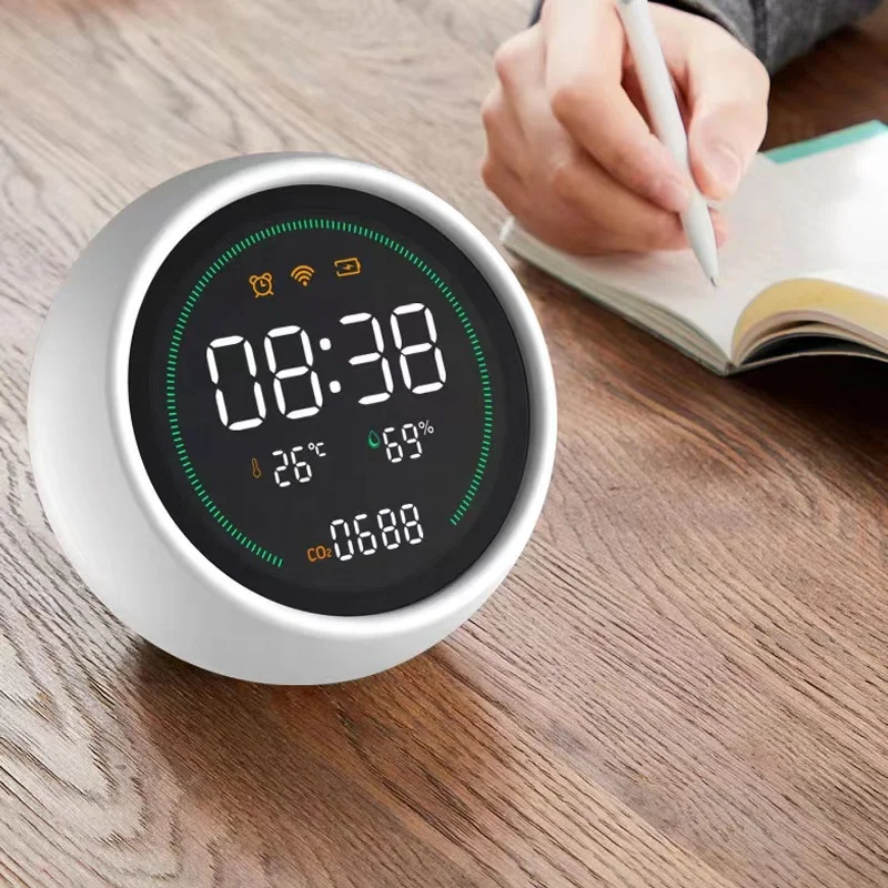Hot Sale NDIR CO2 Detector Air Quality Monitor Clock Alarm Clock Desktop Gas Analyzer CO2 Meter Carbon Dioxide Detector
