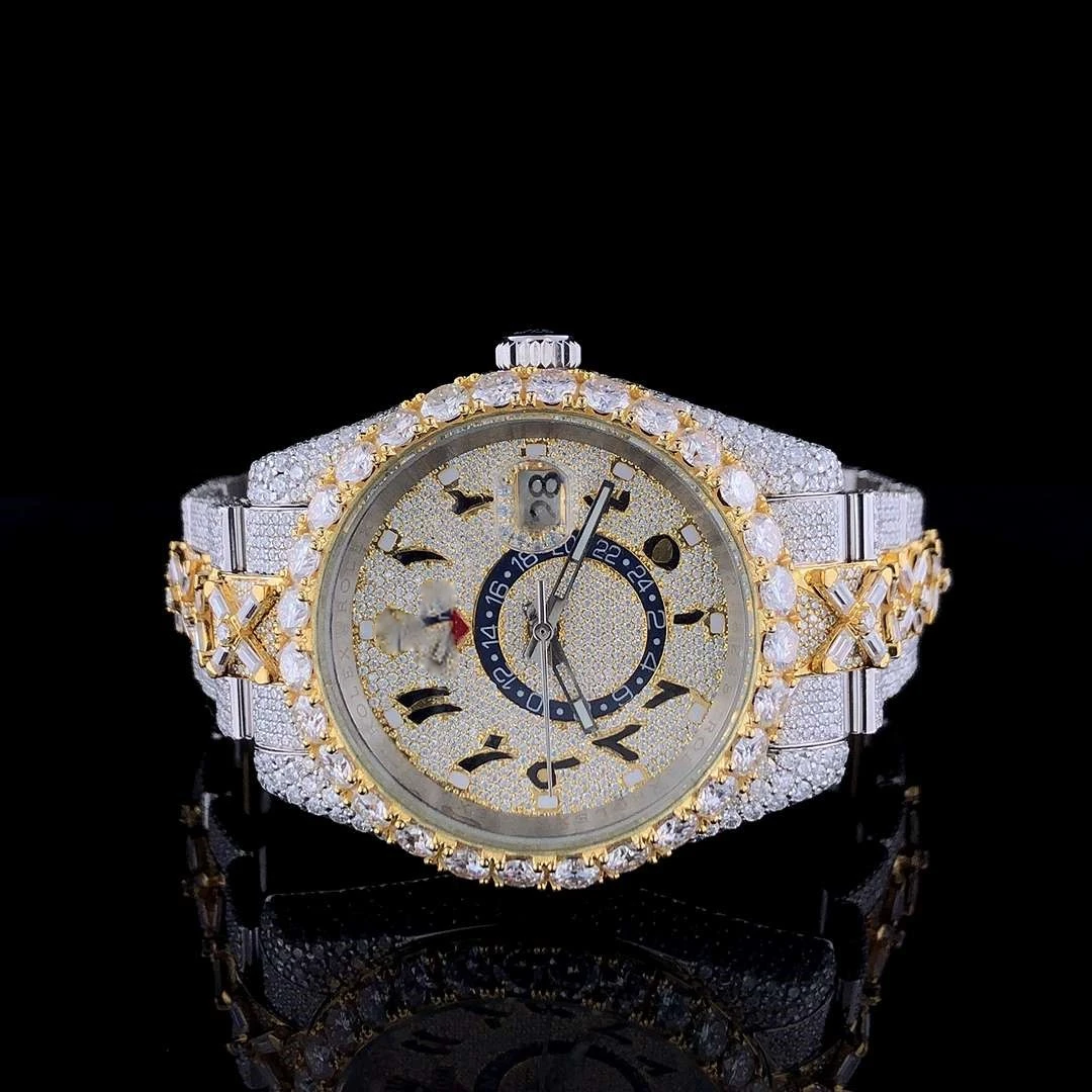 Big Face Yellow Gold X Shape Diamond Mechanical Watches Vvs Moissanite Watch Iced Out Watch For Men and Women
