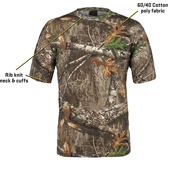 Custom Lightweight Cotton Camo Hunting Shirt Breathable Durable Short Sleeve Design for Hunters Natural Camouflage Outdoor