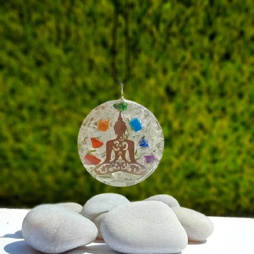 Selenite Stone With 7 Chakra Stone With Buddha Logo Energy Orgone Pendant In Cheap Price With Chain Customizable