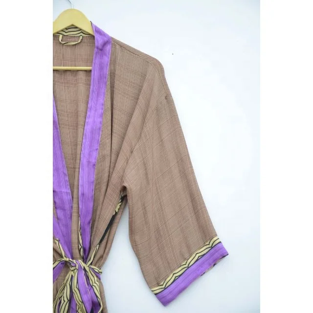 New Arrival Silk Boho Kimono Robe Regal House Robe Luxury Lounge Digital Print Flowy Gown Loungewear