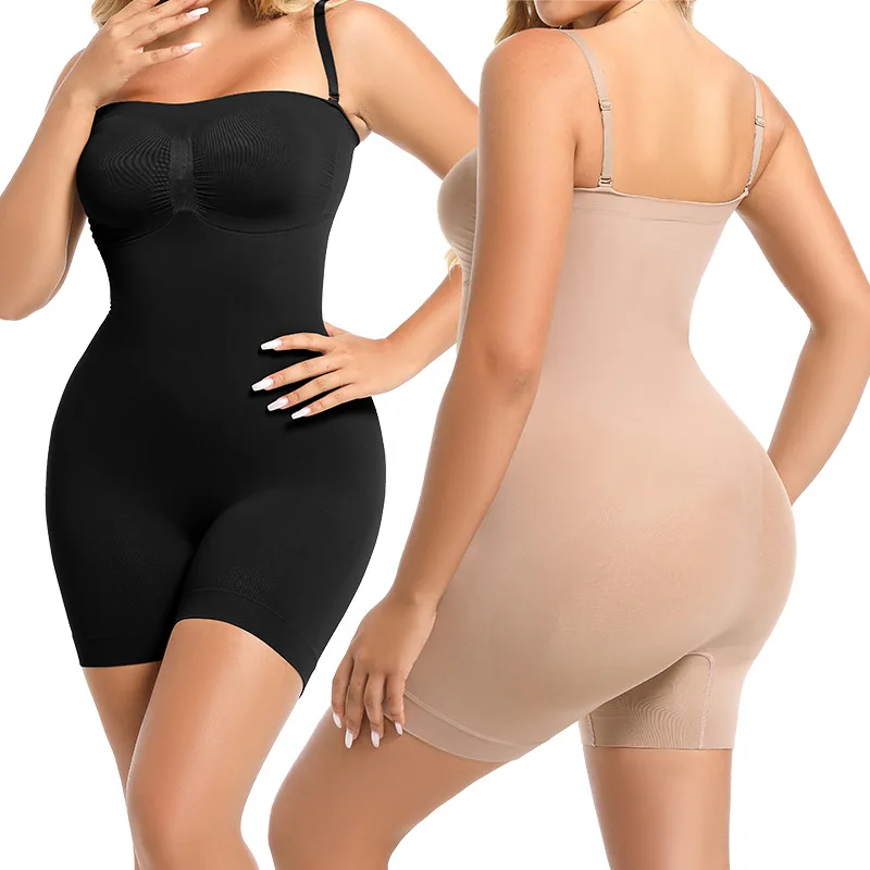 Recycle Nylon Removable Straps Tight Workout Off Shoulder Bodysuit Butt Lifter Hip Strapless Slimming Shorts Shapewear