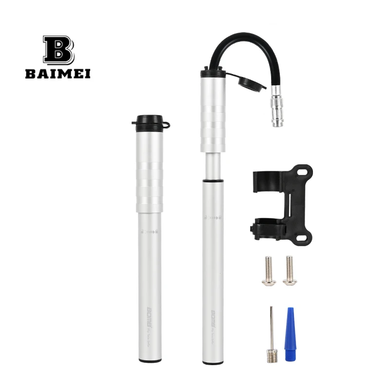 BM Mini portable bicycle pump with hidden telescopic hose Suitable for AV/FV mountain bike pumps