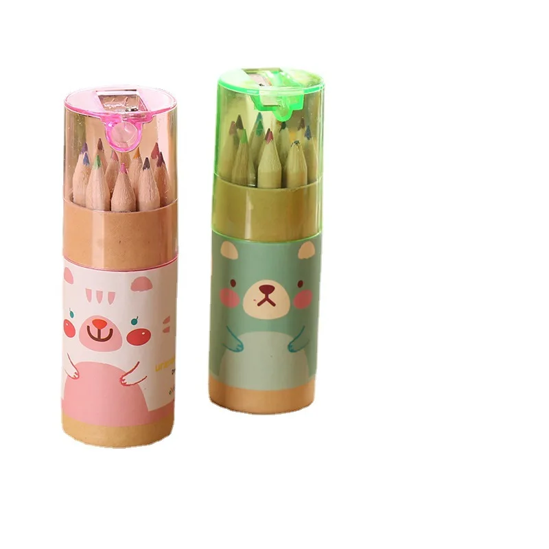 High quality barrel of 12 colored pencils for students and children stationery