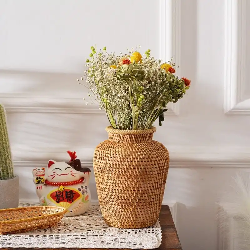 Rustic handmade rattan vase woven rattan flower vase home decorative accessories High Quality