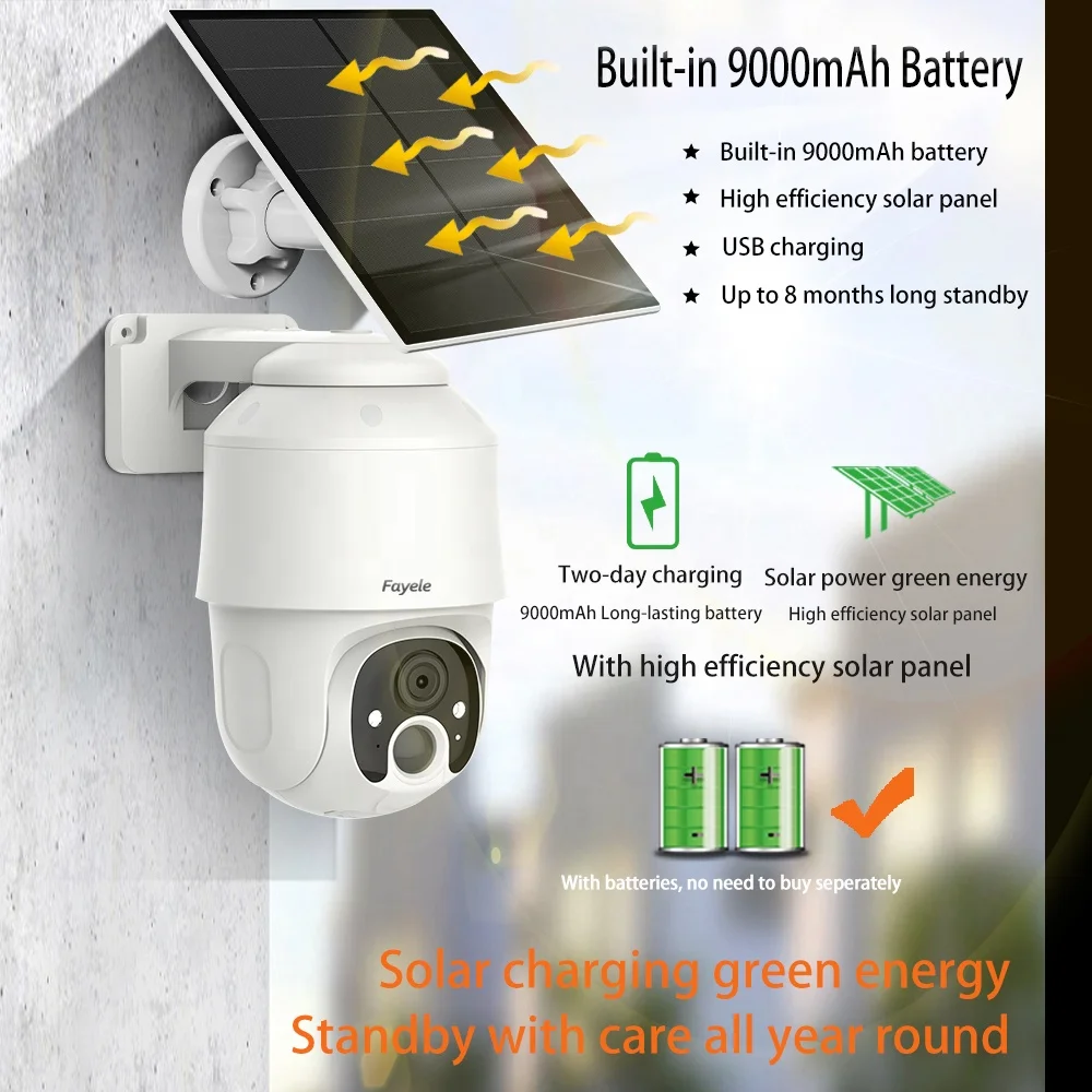 Rechargeable Green Energy Security WiFi Battery IP PTZ Camera Person Pet Car Detect Wireless Surveillance Solar Battery Camera