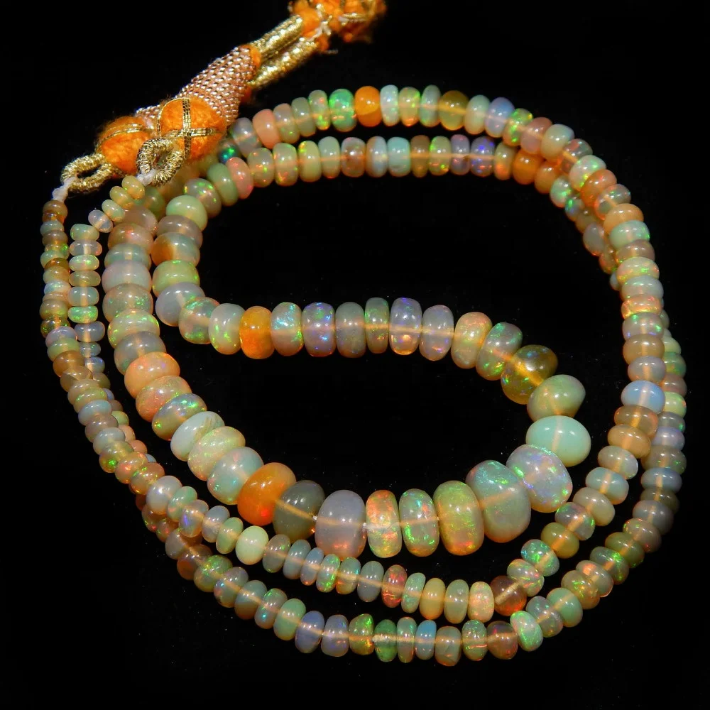 Natural Gemstone Ethiopian Opal Plain Rondelle Loose Beads For Making Bracelet And Jewellery