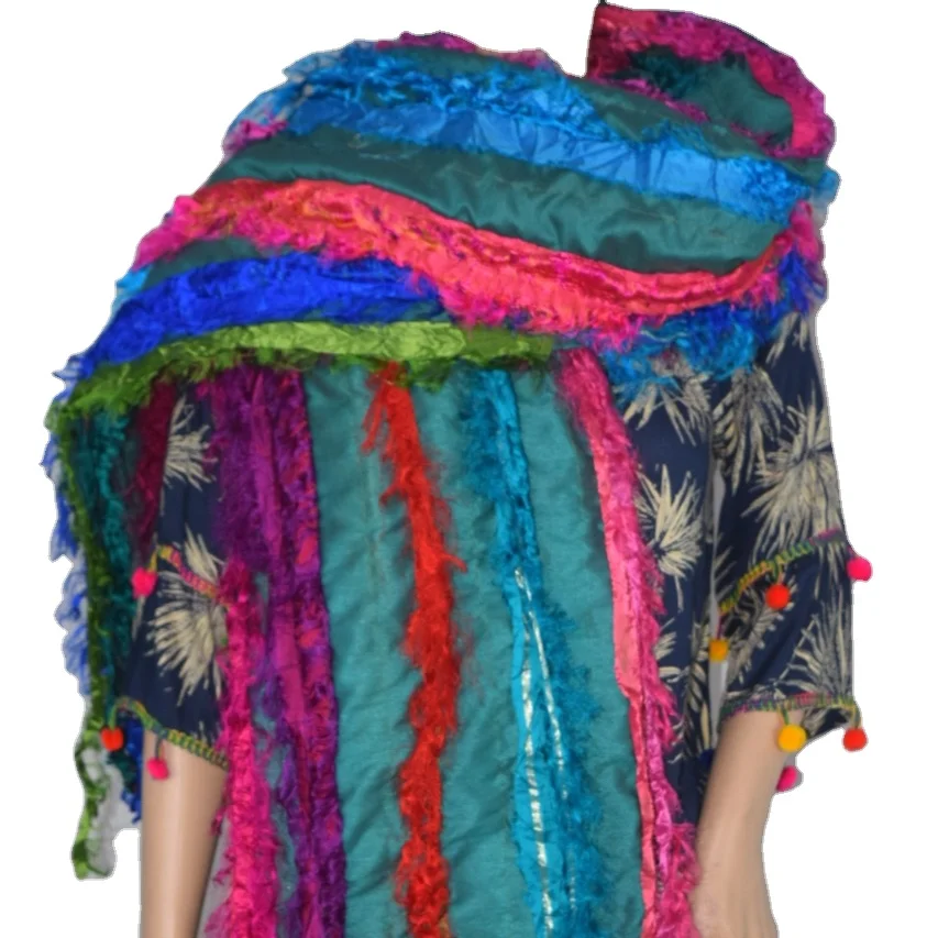 Recycled Sari silk scarf Shawls fancy stole Headwear Wraps Scarves Wholesale High Quality Women designers dupatta