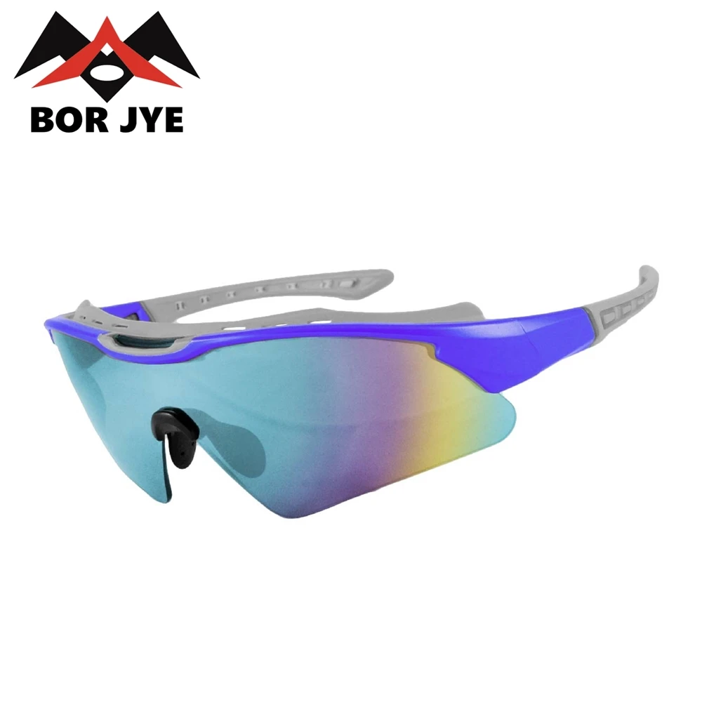 Borjye J121B Wholesale adult one piece blue lens outdoor biking glasses
