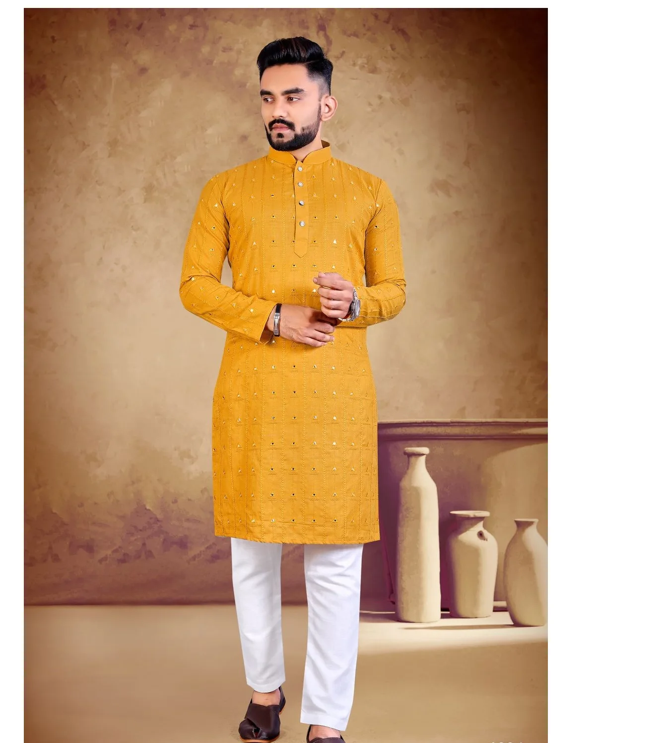 KURTA PAJAMA for MEN Designer Full Sleeve  mirror work  Kurta and Churidar Pajama Set Button Collar Pattern Bollywood Fashion