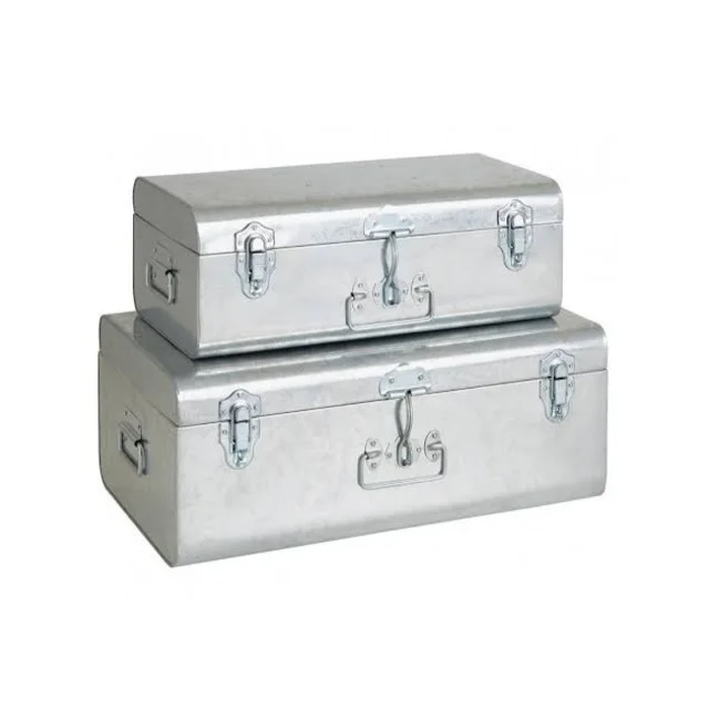 Antique Decorative Set of 2 Galvanized Trunks High Quality Customized Size Shape Home Storage Trunk Boxes Free Sample
