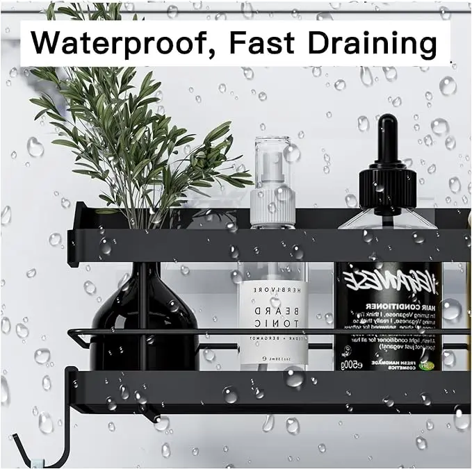 Adhesive No Drilling Stainless Steel Bathroom Wall Mounted Shelf Shower for Home Use