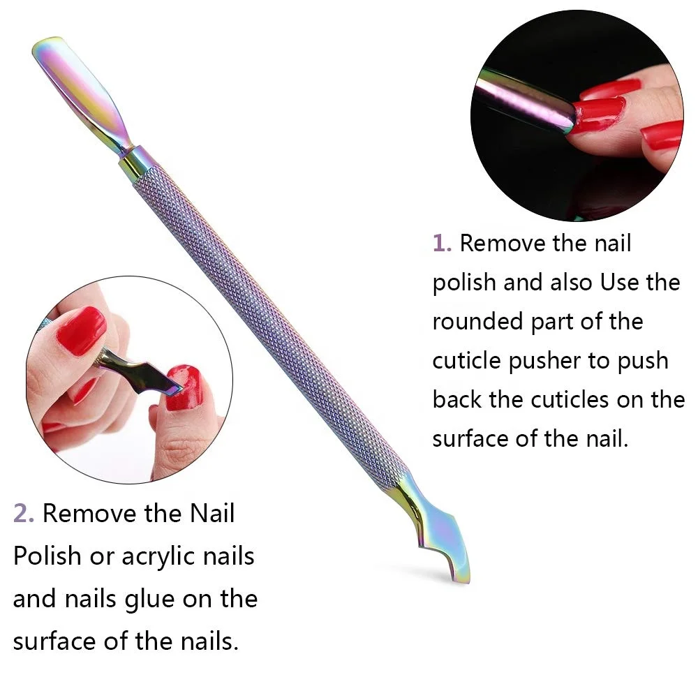 Rainbow 4pcs Spoon Pusher Knife Head Bell Shape Curve Head Double ended Nail Polish Remover Cuticle Nail Pusher Scraper Tool Set