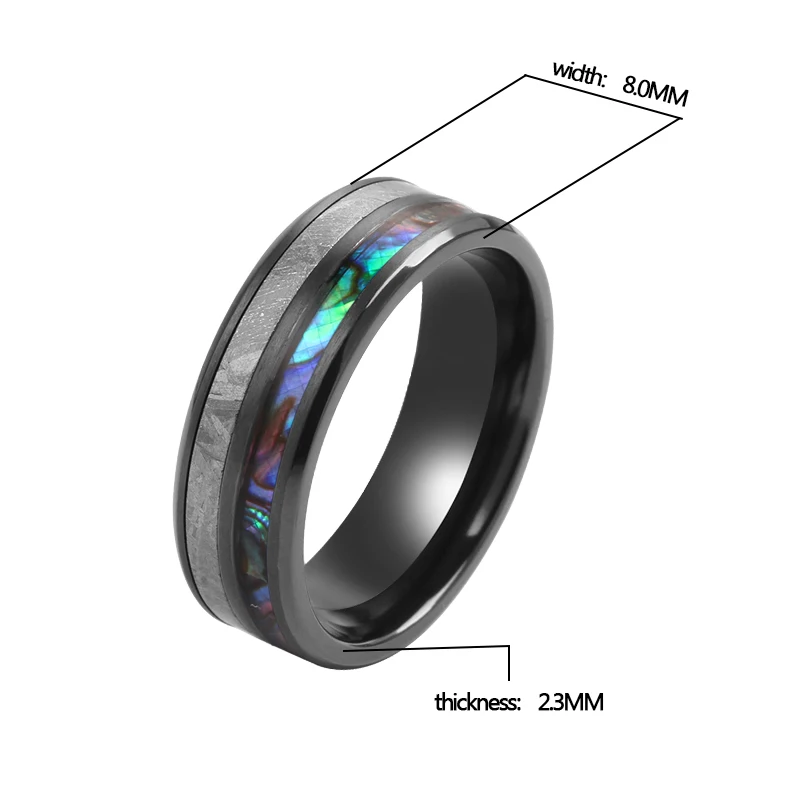 Tizti Jewelry Wholesale Rings Jewelry 8MM Men Ring Meteorite Black Zirconium Titanium Tungsten Ring