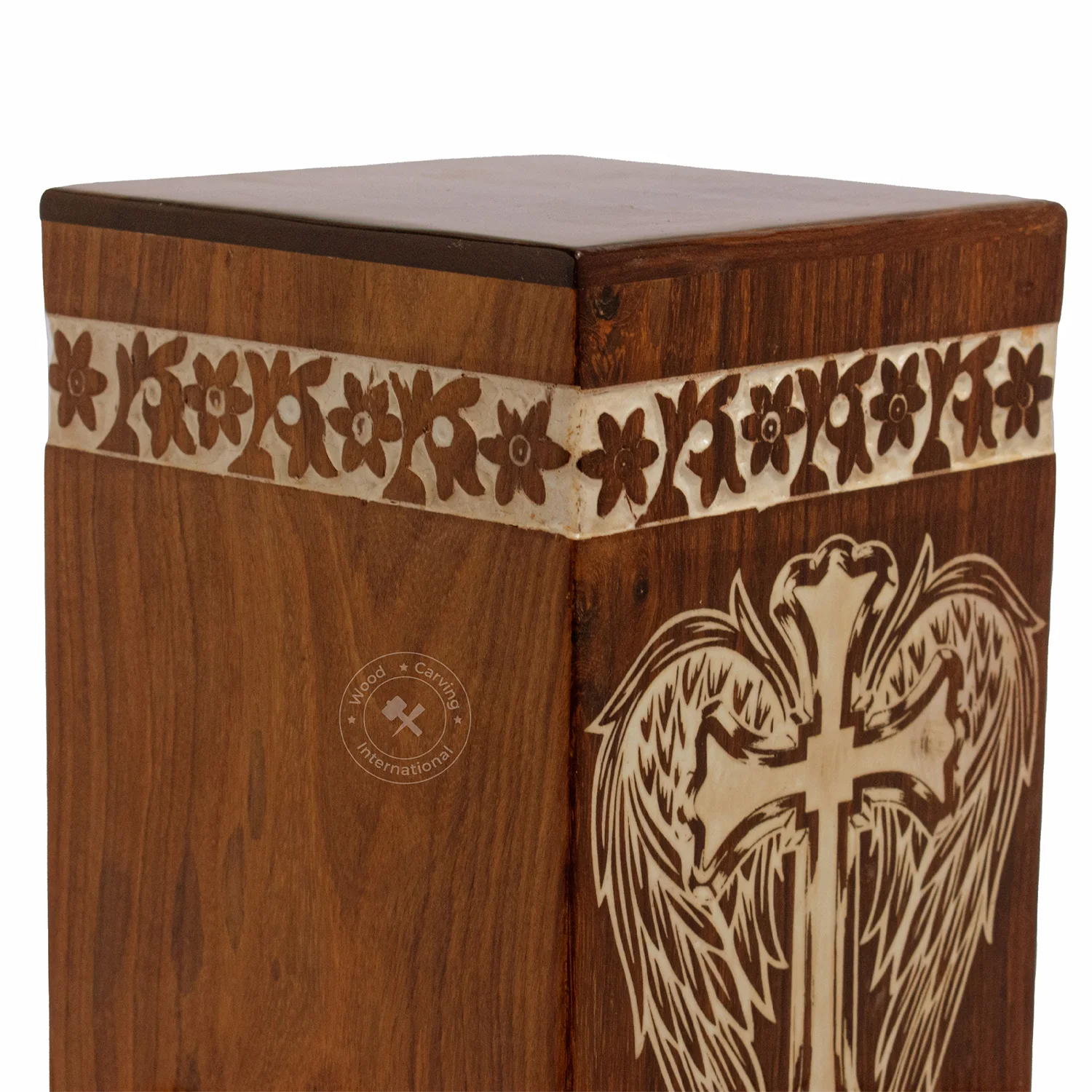 Top Quality Funeral Accessories Human Ashes Adults Male & Female Wooden Angel Wings Engraved Cremation Urn