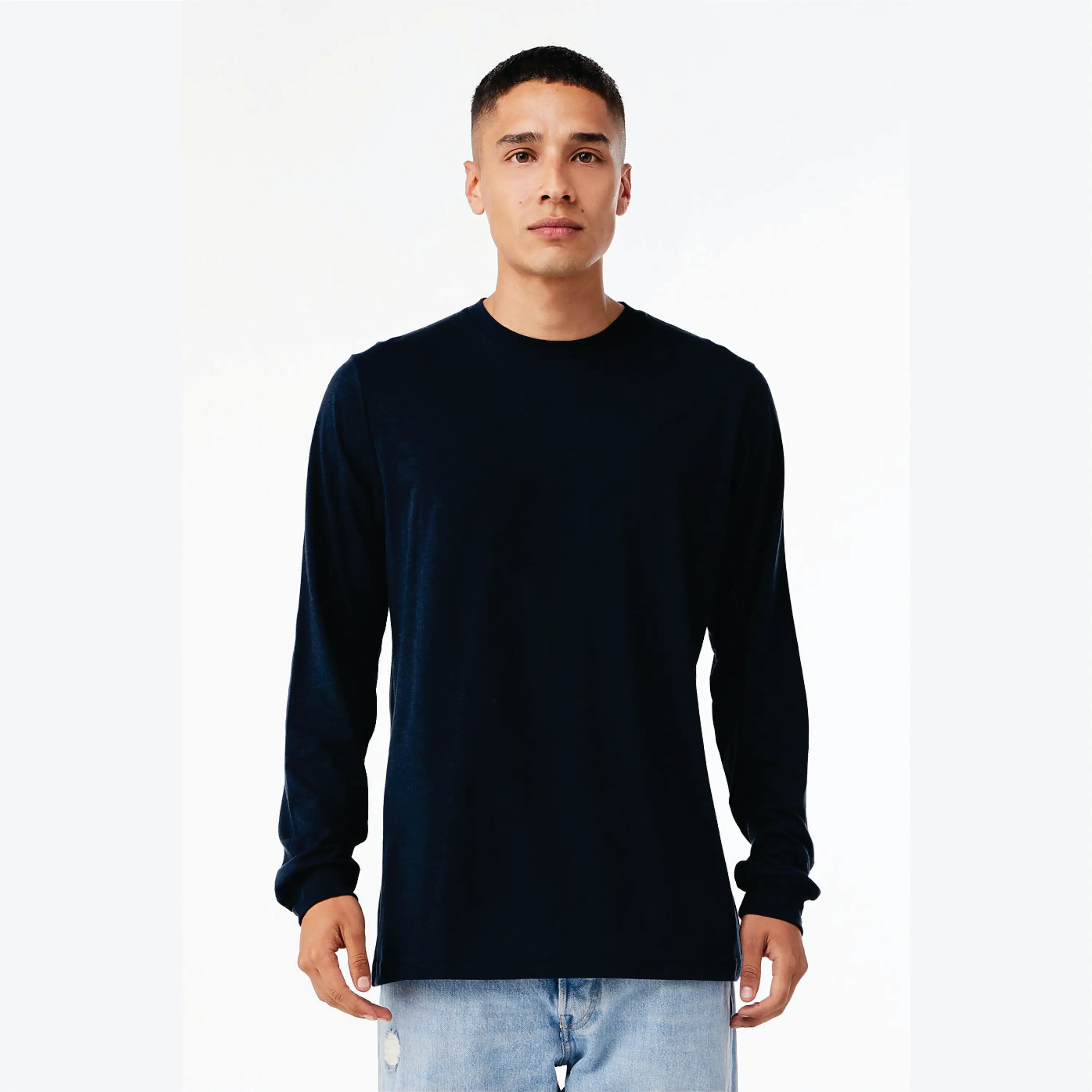 Unisex Solid Navy Triblend Long Sleeve T-Shirt - 50% Poly, 25% Airlume Cotton, 25% Rayon, 40 Single, 3.8 oz