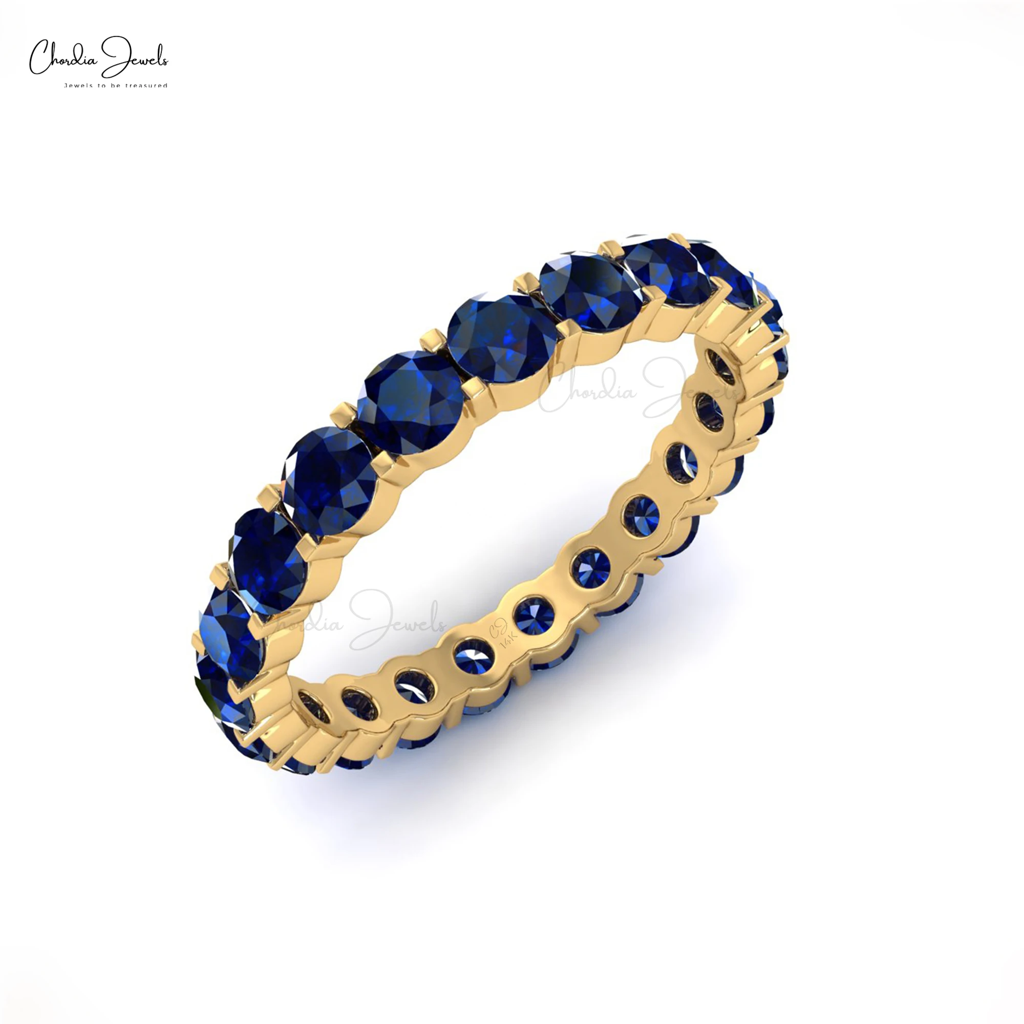 Top Selling 14k Real Gold Eternity Ring 1.26 TCW Round Blue Sapphire Precious Gemstone Wedding Band Wholesale Bulk Jewelry