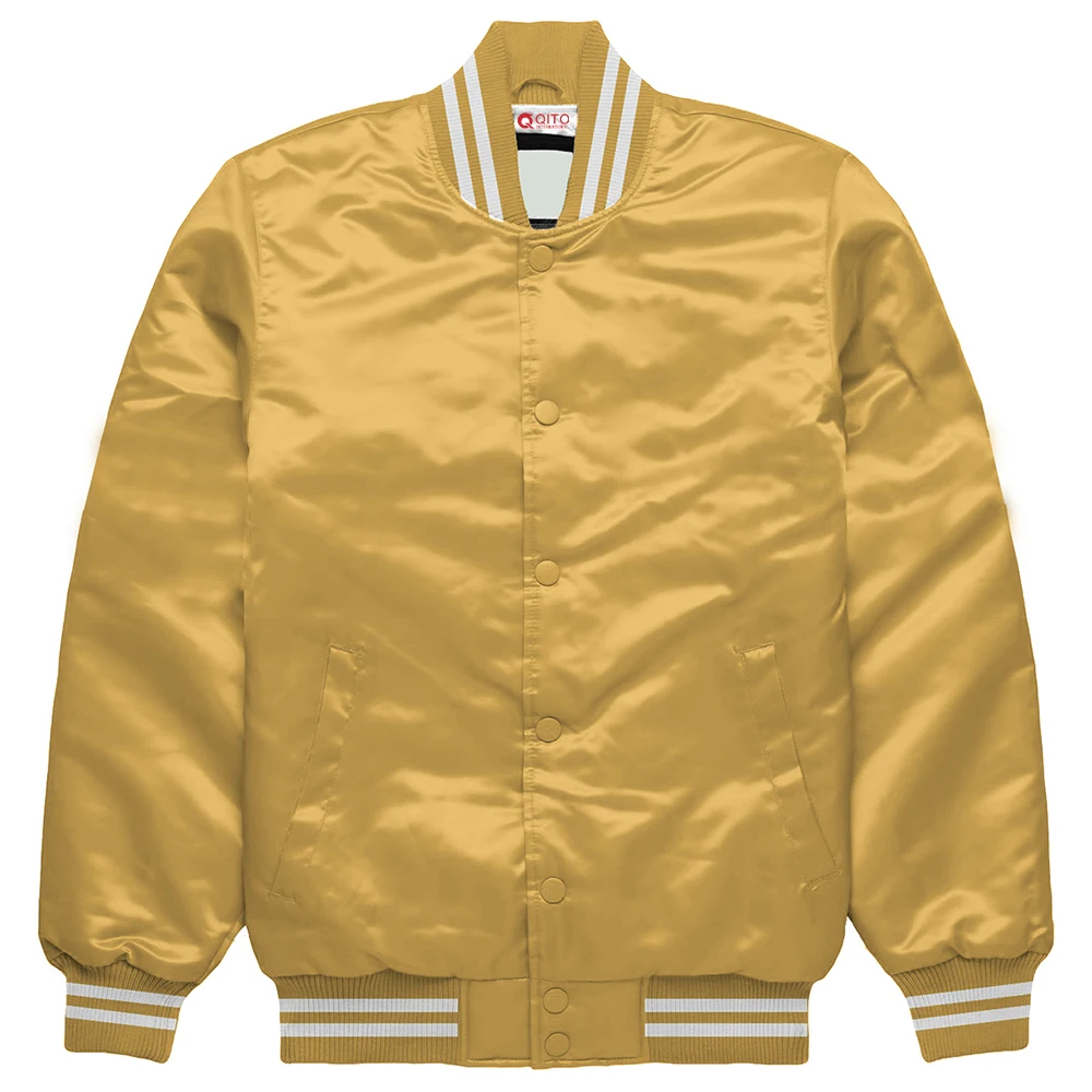 Super Wheat Gold Satin Letterman Baseball College Varsity Bomber Jacket Ultimate Sports Wear