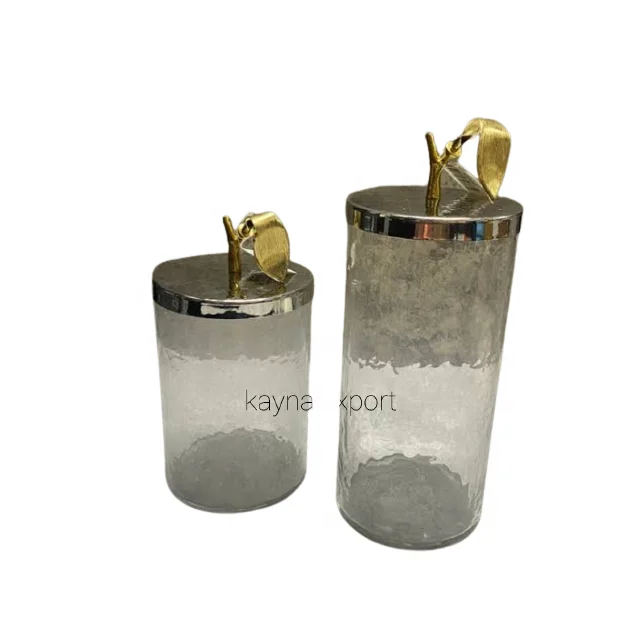 FANCY DECORATIVE HAMMERED GLASS WITH METAL LID FANCY CANISTER FOR CANDY AND COOKIES KITCHEN STORAGE LUXURY GLASS CANISTER JAR