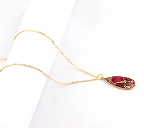 Fashion jewelry pear shape mohave ruby copper turquoise slice necklace gold plated bezel set link chain necklace pendant jewelry