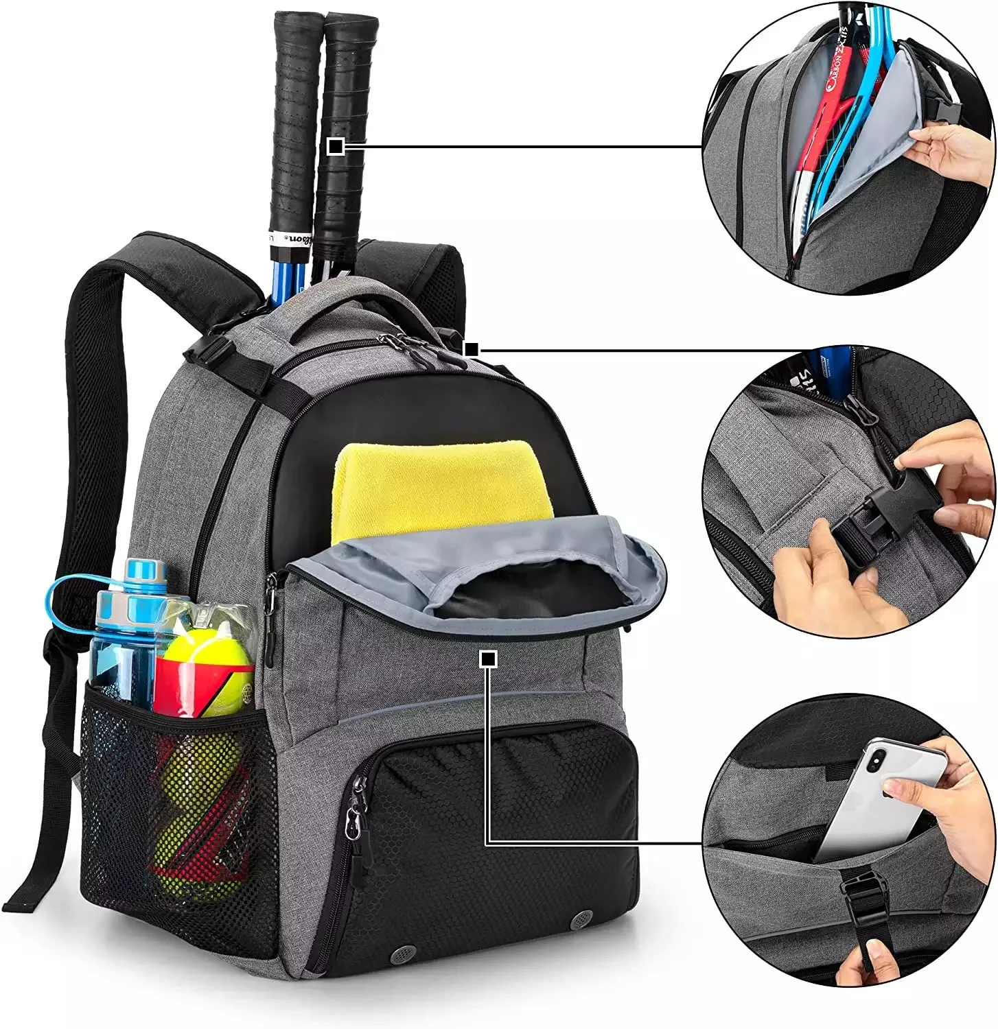 2023 Trending Tennis Bag with Separate Ventilated Shoe Space for Tennis/Pickleball/Badminton/Squash Racquet and Accessories